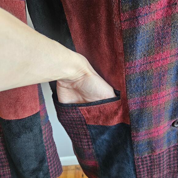 Vtg Brandon Thomas Suede Leather Patchwork Blazer Womens Sz‎ 10 Red Black Jacket - Picture 6 of 13